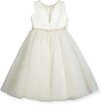 Joan Calabrese Satin & Textured Tulle Special Occasion Dress, White, Size 7-14