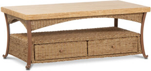 Inspired Visions Brookside - Outdoor Coffee Table w/ Travertine Top and Aluminum Frame