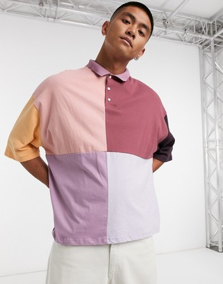 ASOS DESIGN oversized polo shirt with waffle in mutli colour