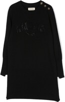 Thumbnail for your product : Zadig & Voltaire Kids Rhinestone-Logo Buttoned Knitted Dress