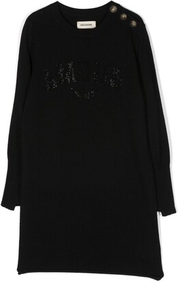Zadig & Voltaire Kids Rhinestone-Logo Buttoned Knitted Dress