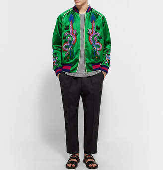 Gucci AppliquÃ©d Silk-Satin Bomber Jacket