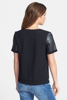 Thumbnail for your product : Halogen Leather & Knit Mixed Media Top (Petite)