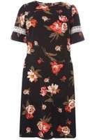 Dorothy Perkins Womens DP Curve Plus Size Black Floral Print Fit and Flare Dress