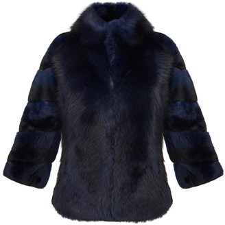Diane von Furstenberg Noelle Black Blue Fur Jacket