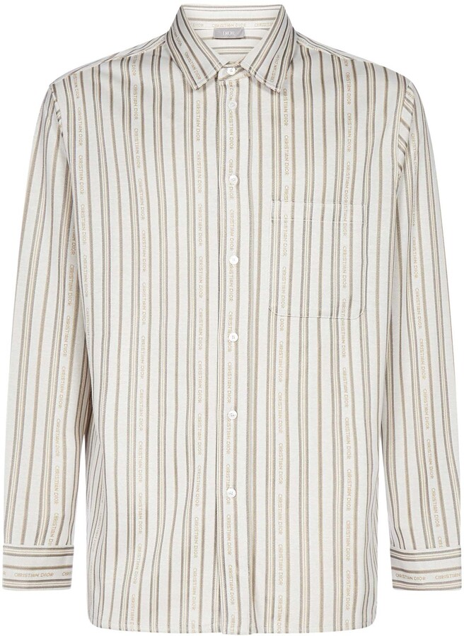 Christian Dior Allover Logo Striped Overshirt - ShopStyle Long Sleeve ...