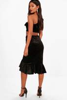 Thumbnail for your product : boohoo One Shoulder Frill Crop and Midi Skirt Set