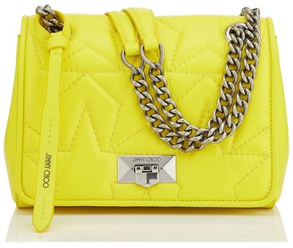 Jimmy Choo HELIA SHOULDER BAG/S Fluorescent Yellow Star Matelasse Nappa Shoulder Bag with Silver Chain Strap