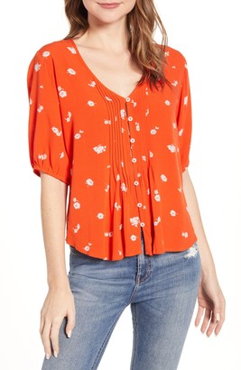 Lucky Brand Pintuck Pleat Floral Top