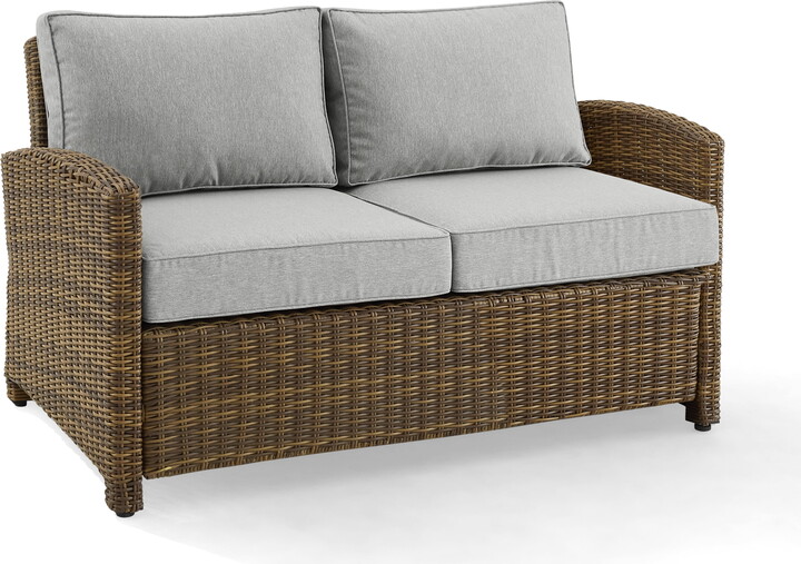 Crosley Furniture Bradenton 18.5"Fabric Patio Wicker / Rattan Loveseat in Gray