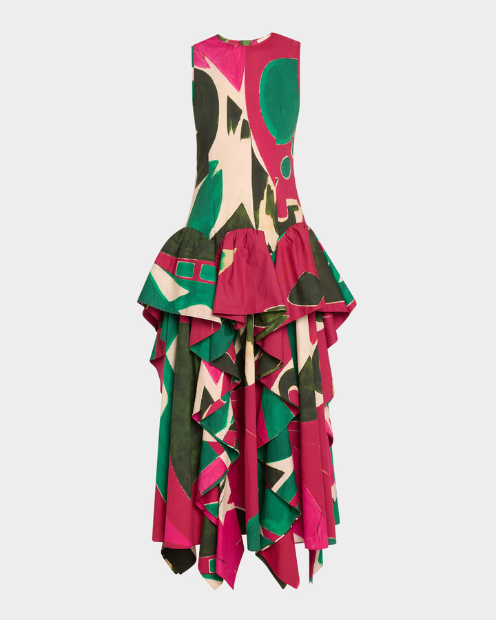 Ulla Johnson UJ x Lee Krasner Mural Sleeveless Ruffle Dress
