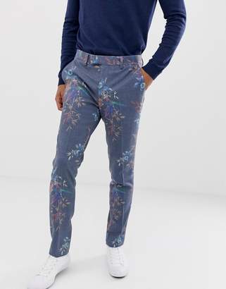 ASOS Design DESIGN skinny suit trouser in printed blue floral wool mix