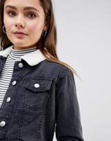 Thumbnail for your product : Parisian Crop Denim Jacket With Borg Collar