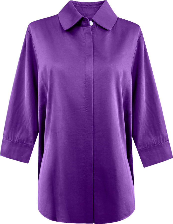 Perlavera Carrol Purple Three Quarter Sleeve Length Gathered Back Shirt