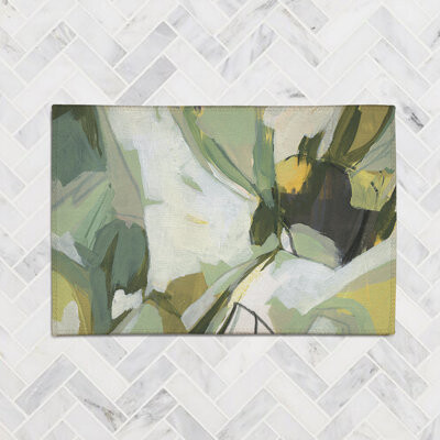 Laural Home Electric Lichen Spread Abstract Power Loom Chenille Area Rug in Green/Yellow/White