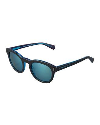 Marc by Marc Jacobs Oval Plastic Sunglasses w/ Mirror Lenses, Black/Blue