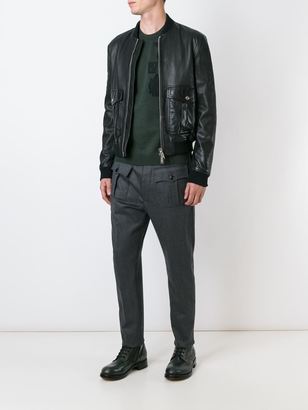 DSQUARED2 leather bomber jacket - men - Cotton/Lamb Skin/Acrylic/Wool - 52