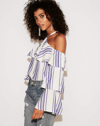 Express Tiered Sleeve Striped Halter Top