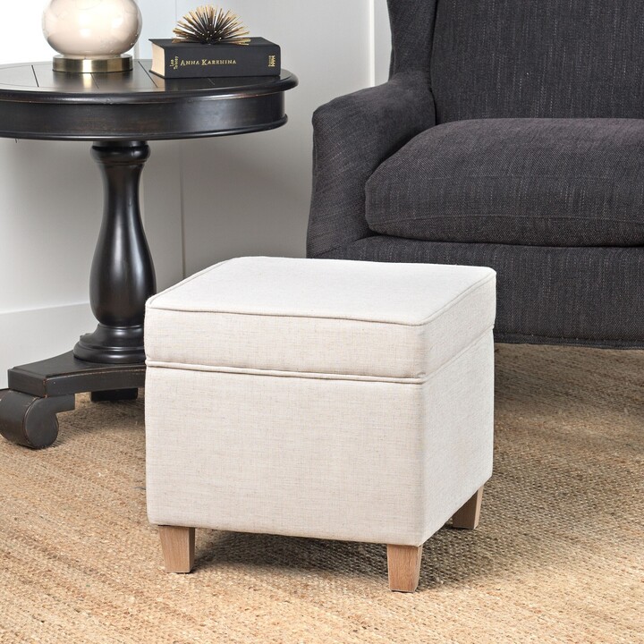Carson Carrington Hassel Square Storage Ottoman Wood Legs Soft Neutral