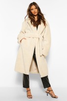 Thumbnail for your product : boohoo Faux Teddy Fur Belted Coat