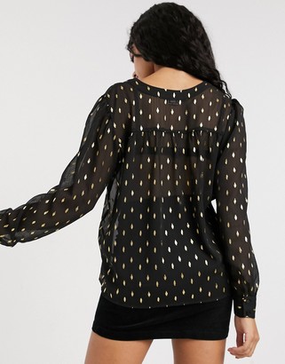 Pimkie chiffon blouse with gold spot in black