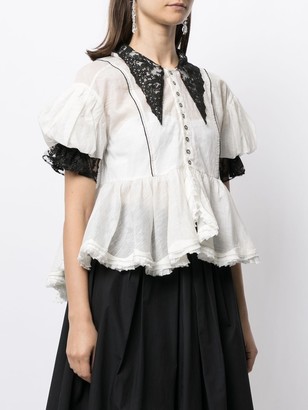 Renli Su Chloris lace-trimmed cotton blouse