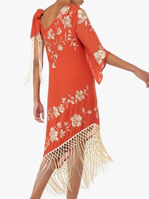 Monsoon Patsy Fringe Dress, Coral