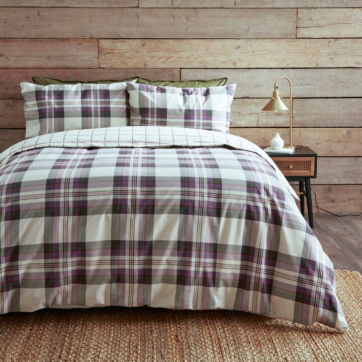 Dunelm Piper Purple Check 100 Brushed Cotton Duvet Cover and