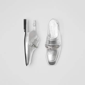 Burberry Link Detail Leather Slingback Loafers