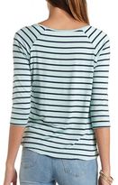 Thumbnail for your product : Charlotte Russe Striped High-Low Raglan Pocket Tee