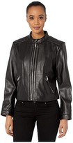 Thumbnail for your product : Lauren Ralph Lauren Petite Zip Front Diamond Quilt Leather Jacket (Black) Women's Coat