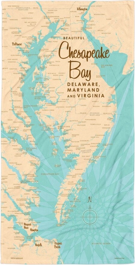 Etsy Chesapeake Bay Maryland Virginia | Lake House Décor Cabin Art Custom Map Gifts Beach Towel