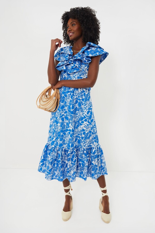 Hyacinth House Blue and White Floral Beaufort Midi Dress - ShopStyle