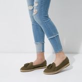 Thumbnail for your product : River Island Womens Khaki green wide fit tassel espadrilles