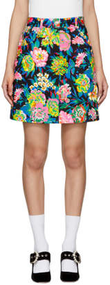 MSGM Multicolor Denim Floral Miniskirt