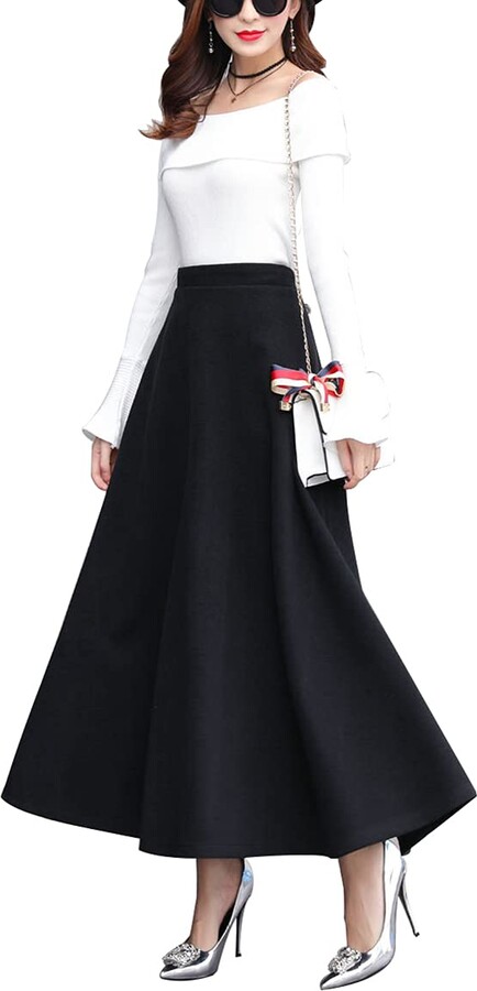 Moviendress Women's Winter Maxi Long Skirts Tartan Wool Pockets Pleated  High Waist Warm Elastic Waist Lineds Woolen Thicken Swing Plaid Skater Skirt  (XXL - ShopStyle
