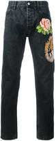 Thumbnail for your product : Gucci tiger and floral appliqué tapered jeans
