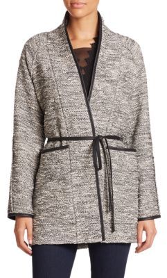 Rebecca Taylor Faux Leather-Trim Tweed Coat