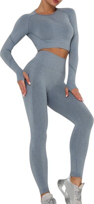 Sfit Women Seamless Yoga Outfit Sets Long Sleeve Clothing High Waist  Running Legging and Tops Sets Workout Outfits 2 Piece Fitness Sports Suits  for Women(Blue - ShopStyle Trousers