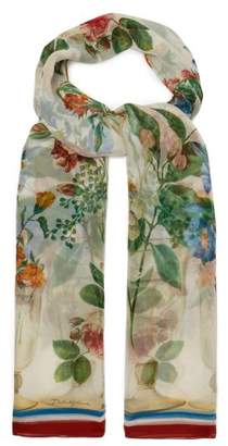 Dolce & Gabbana Floral Print Silk Chiffon Scarf - Womens - White