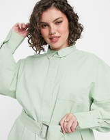 Thumbnail for your product : Collusion Plus belted shirt mini dress in green