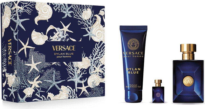 Versace Dylan Blue 3 Pcs Set For Men: 3.4 Eau De Toilette Spray + 5 Ml Eau De Toilette Mini + 5 Oz Bath & Shower Gel