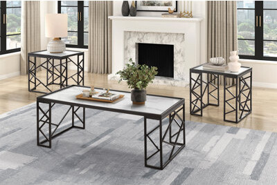 Hokku Designs Occasional 3Pc Tables Set Tempered Glass Top Coffee Table And End Tables Black Metal Frame Living Room Furniture