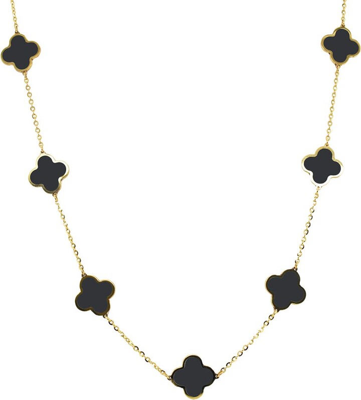 Italian Gold 14K Onyx Big Clover Necklace
