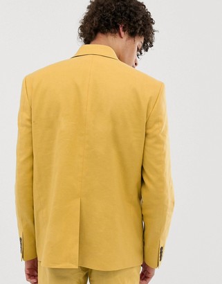 ASOS DESIGN boxy double breasted suit jacket in mustard linen