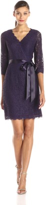 Adrianna Papell Women's Long Sleeve Wrap Front Lace Cocktail Dress