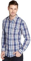 Thumbnail for your product : JACHS blue and whtie plaid cotton long sleeve shirt