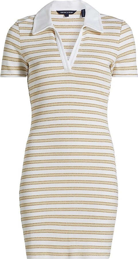 Veronica Beard Women's Bailey Striped Polo Minidress - Khaki White - Size Large