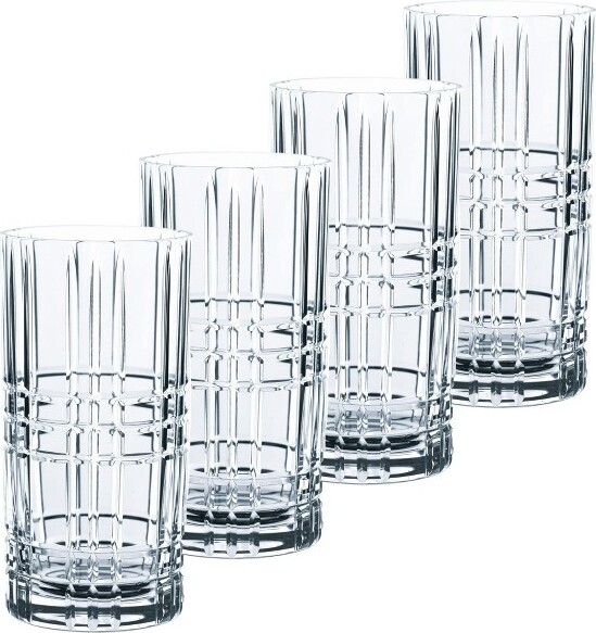 Nachtmann NachtmannSquareCollectionLongDrinkGlasses–Setof4Lead-Free15ozCrystalTumblersGeometricCutDesignTallBarware