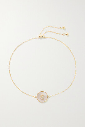 STONE AND STRAND Moonlight Pavé Initial 10-karat Gold, Mother-of-pearl And Diamond Bracelet - O